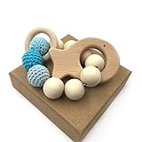 Kissteether かぎ針編みビーズ手ぬぐいセット未処理のブナテザー、オーガニックウッド付き魚のおもちゃウッドブレスレットベビーママキッズウッドテーゼバングル (木の色 8)