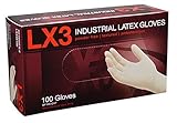 AMMEX - LX340100 - Latex Gloves - LX3 - Disposable,Powder Free,Industrial,3 mil,XSmall,White (Case o