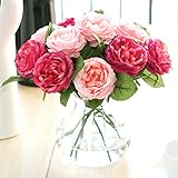 Coobl人工シルクフラワーSenior装飾Nightローズ花ウェディングブーケ花嫁Holding Garlands Vine Plant花嫁DIY花アートホーム装飾（12pcs） レッド A