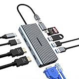 12ポート マルチポートドック USB Cドッキングステーション トリプルモニター VGA/2*HDMI経由、USB Cハブアダプター(5Gbps USB A 1Gイーサネット PD 100W 3.5mmマイク SD/TFリーダー) ドングル Type Cデバイス ノートパソコン タブレット用