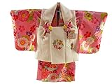 【さらさ】 一つ身 着物 3点セット 1歳用 女の子 祝着 二部式 1h-22 (B桃ハート)