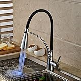 Beho-LED キッチン シンク蛇口ブラック クローム メッキ スプレー蛇口のミキサー タップを冷たいホット ・ プル