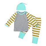 Tovadoo 子供服 ベビー服 男女共用 トップス+ズボン+帽子 秋冬 長袖 パジャマ 北欧風 縞模様 キュート 部屋着 保育園