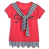 Domybest 春 夏 子供服 Tシャツドレス ボーダー ネイビースーツ トップス 半袖 女の子 ガールズ 9-13歳 カジュアル チーム服 通園 幼稚園 部屋着 普段着