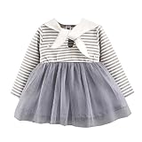 Tieanキュートなウサギミニドレス、0 – 3 Years Old秋ベビーキッズ幼児用女の子ストライプメッシュドレス グレイ