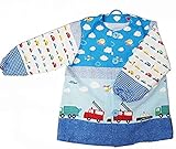 スモック　【園児・幼児】(空飛ぶ乗り物×働く車柄 )　綿１００％　長袖ボタン入園　入学　幼稚園　保育園　小学校