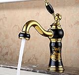 awxjxヨーロピアンスタイルレトロスタイル銅BasinホットとコールドセラミックJadeブラックゴールドシンクVessel faucetmixer Taps