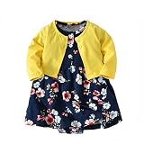 Vmasterstroke ベビー服 女の子 ワンピース 長袖 可愛い 2点セット 綺麗 花 半袖ロンパース カーディガン 子供服 ベビードレス 出産祝い 誕生日 結婚式 (イエロー, 9M)