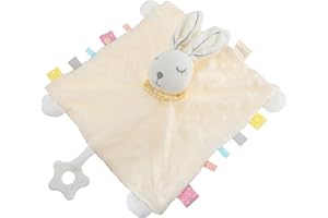 AOKWAWALIY 赤ちゃんの噛む ぬいぐるみタオル ベビーぬいぐるみ バニーセキュリティブランケット ベビーラブブランケット ダウンコットン おもちゃ なだめる 白い 新生児