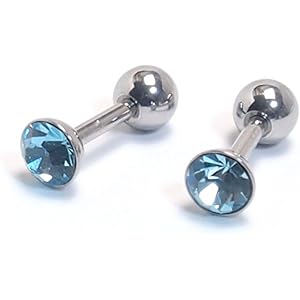 HSP 【2個セット】 スワロフスキー 4 mm ラウンド ジュエル ストレート バーベル 16 G アクアマリン ボデ…