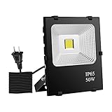 LED 薄型投光器 50Wハイパワー,LINKI フラッドライト 作業灯 昼光色 黒い 1.8コード付き 屋外照明　看板灯 集魚灯 駐車場用 防水 長寿命 2年品質保証