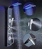 エッロ& Alloステンレススチールシャワーパネルタワーシステム、LED Rainfallウォーターフォールシャワーヘッド5-function蛇口雨マッサージシステムwithボディJetsつや消しニッ
