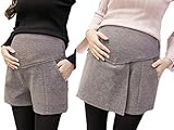 【ママ＆キッズ】Poche 秋冬 全3色2種類 マタニティー 秋冬用 ウール キュロット ショートパンツ 厚手 ハイウエスト ウエストリブ あったか M~XXL (L, キュロット×ライトグレー)