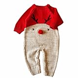 ベビー 長袖ロンパース ニット セーター トナカイ柄 女の子 男の子 厚い カバーオール 赤ちゃん 可愛い 暖かい 出産お祝い プレゼント (レッド, XL)