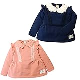 (ネイビー/95cm)ベビー服 女の子 トレーナー 長袖 UZULAND パイル起毛 襟ゴム 襟ボア 肩フリル チュールレース ワッペン 女児 ベビー