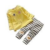 FEVON　セットアップ　ベビー　子供服　2点セット　コート+パンツ　女の子　ガールズ　春　秋　長袖　ロングパンツ　ズボン　可愛い花付き　カーディガン　パールボタン　上下セット　ボーダー柄　おしゃれハ