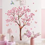 ZARROUEA ピンクの桜ですウォールステッカー 花 鳥 蝶 緑 葉 植物 北欧花木壁紙シール おしゃれ ステッカー wall sticker decoration 壁 装飾 DIY シール式ステッカー 剥がせる 部屋飾り88*104CM