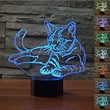 nchanceクリスマスギフトマジックKawaii子猫ランプ3dイリュージョン7 ColoursタッチスイッチUSB挿入LEDライト誕生日プレゼント、パーティー装飾