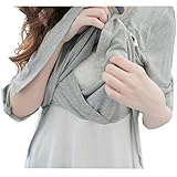 (ベア・ランド ) Bearsland長袖ラウンドネック重ね着風レースコットンドッキング授乳口付きマタニティトップス授乳服 L グレー【並行輸入品】