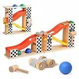 Kingstar くるくるスロープ 2in1 滑空車 叩く ボール クルマ ハンマー 木製 1歳 2歳 3歳 4歳 組み立て