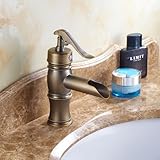 Wovierつや消しニッケル/ Oil Rubbed Bronzeウォーターフォール浴室排水溝シンク蛇口、シングルハンドル単穴洗面所蛇口、ミキサータップ FG82883