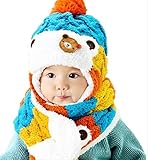 On Dolce 選べる４色 ニット帽 & マフラー ニット帽子 ベビー キッズ 赤ちゃん 子 子供 用 かわいい 防寒 BN004 (ブルー系)