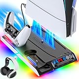 【新型 PS5 Slim 専用】PS5 Slim 縦置き 冷却 スタンド 3段階風速調整可能 PS5 コントローラー 充電器 2台同時充電 充電指示ランプ付 USB-A/USB-Cケーブル内蔵 PS5スリム通常版とデジタル版両対応 PS5 周辺機器