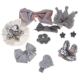 子供へのクリスマスギフト　クリスマス飾り　10 pcs/セット　可愛いベビーのクラウン蝶結びフラワーヘアクリップ　バレッタ　ヘアピン　帽子セット　子供へのギフト　シルバー＋グレー