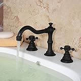Hiendure Solid Brass Tow Handle Widespread Bathroom Sink Faucet, Oil Rubbed Bronze [並行輸入品]