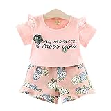 WIN　夏ベイビー服 女の子Ｔシャツ 　 キッズ用かわいい花　パンツ2点セット 子供ギフト 綿 通気　春夏　誕生日　結婚式 入学式　子供の日　遊園地に 　 (80cm, ピンク)