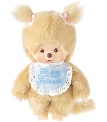 Monchhichi - Sekiguchi - Fille bavoir - Beige - 20cm - Neuf - Rare