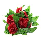 壁掛け インテリア アンティーク 雑貨 造花 人工 フェイク 壁掛 グリーン 緑 植物 吊り人工の偽のバラの花 緑の葉 花輪 ホーム飾り用　結婚式用　レッド