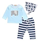 ベビー服　赤ちゃん服　Ｔシャツ　帽子　ズボン　ロングパンツ　セットアップ　カートン　象　可愛い　綿　女の子　男の子 (90)