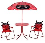 SKB Family Kidsパティオ折りたたみ式テーブルと椅子セットBeetle with Umbrella madeのオックスフォード布とスチール天然素材