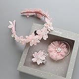 【Pedonir】3点セット　赤ちゃん　カチューシャ　ヘアクリップ　リボン　子供　かわいい　プレゼント　ピンク　花 (スタイル　B)