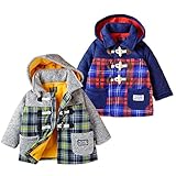 (ネイビー/95cm)ベビー服 男の子 アウター フルジップ ジャケット moujonjon ムージョンジョン 中綿 裏フリース チェック柄切替 無地 ワッペン装飾 フェイクトグルボタン 男児 ベビー