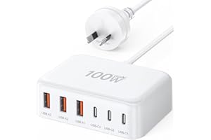USB C Fast Charger, 100W Portable Charging Station Hub Block, 6 Port GaN Wall Charger Power Strip Adapter Plug Cube Brick for iPad iPhone 17 16 15 14 13 Pro Max Samsung Galaxy, Google Pixel, Motorola