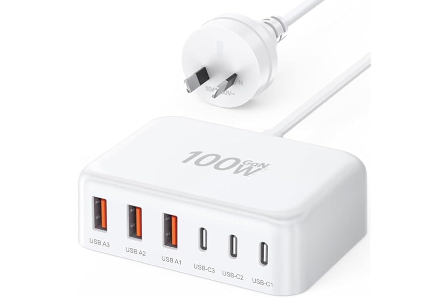 USB C Fast Charger Block, 50% Smaller 100W Max 6-Port USB Charging Station | PD20W+QC3.0 GaN Multi USB Wall Charger Plug Hub,
