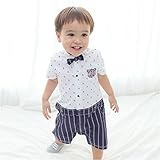 Maleden 子供服 フォーマル 半袖 ベビー服 スーツ 蝶ネクタイ付 Tシャツ チェック柄 紳士風 男の子 入園式 卒園式 結婚式 誕生日 お宮参り 七五三 記念日 出産祝い 90