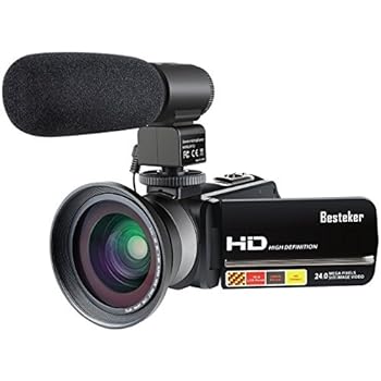 ビデオカメラ Besteker ポータブルビデオカメラ 2400万画素 1080P 16倍デジタルズーム 270度回転３インチTFT液晶 タッチパネル ナイトビジョン機能 赤外線搭載 リモコン 超広角レンズ搭載＆外付けマイク付き（HDV-301）