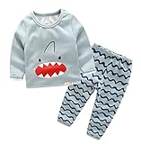 (ラボーグ)La Vogue 子供服 上下セット キッズ 長袖Tシャツ トップス パンツ パジャマ 裏起毛 寝巻き 男の子 女の子 ルームウェア サメ柄 可愛い 秋冬 ライトブルー 100cm