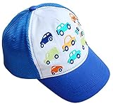 EOZY 可愛い キッズキャップ ベビーハット 野球帽 男の子 男児帽子 子供用 ジュニア 車柄 刺繍 メッシュ カジュアル 紫外線対策 お出かけ ブルー 52cm