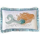 Rightside Design I Sea Life Collection Pearl of The Sea Embroidered and Applique Mermaid Pillow [並行輸