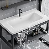 vvicoo 洗面化粧台 洗面台 手洗い器 壁掛け 手洗いボウル 壁付け型 方形 洗面鉢 洗面台 陶器製 アクセサリーセット 省スペース インストールが簡単 耐久性 排水口 & 温水・冷水栓付 浴室洗面台用 屋外屋内 流し台 (43×35cm)