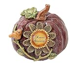 NorthLight 7 in. Harvest Blessings Thanksgiving Pumpkin Decoration With A Sunflower And Bird