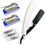 Kazakiri Premium ブラック＆ホワイト 本格深剃り カミソリ ストレートレザー 本体+替刃40刃（20枚）付き 西洋剃刀 メンズ