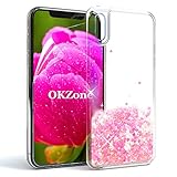 OKZone iPhone X ケース iPhone SE ケース HDスクリーンフィルム付き キラキラ キレイ ファッション リキッド流砂 3D 輝き かわいい 透明 耐衝撃ボディ 全面保護 落下防