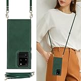 Galaxy S20 Ultra 5G スマホ ケース 肩掛け 首かけ 斜めがけ ショルダー ケース 縄掛け Galaxy S20 Ultra 手帳型 ケース Galaxy Note10 Plus ケース 手帳型 Galaxy S20 Ultra case【RFID機能】財布 ケース 上質PUレザー【マグネットダブルデザイン】Galaxy S20 Ultra 5G ケース 手帳型 ショルダー クロスボディき耐衝撃性 財布合一 付きの専属ストラップ同梱なので 強磁性 ファスナースタイル Galaxy S20 Ultra 財布型 カバー おしゃれ 耐汚れ カード収納 磁気閉鎖 内蔵マグネット 衝撃吸収 取り外し可能 ICカードホルダー レンズ保護 - ダークグリーン