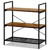 ottostyle.jp アイアンシェルフ 3段 【ウォールナット】 ディスプレイ ラック 収納棚 ハニカム構造 スチールフレーム 木目調 アジャスター付