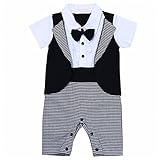 (フィーショー)FEESHOW ベビー ボーイズ ロンパース 冠婚葬祭 おしゃれ フォーマルスーツ タキシード おしゃれ着 洋服 重ね着風 ボディスーツ 男の子 ブラック＆ホワイト 95（18-24ヶ